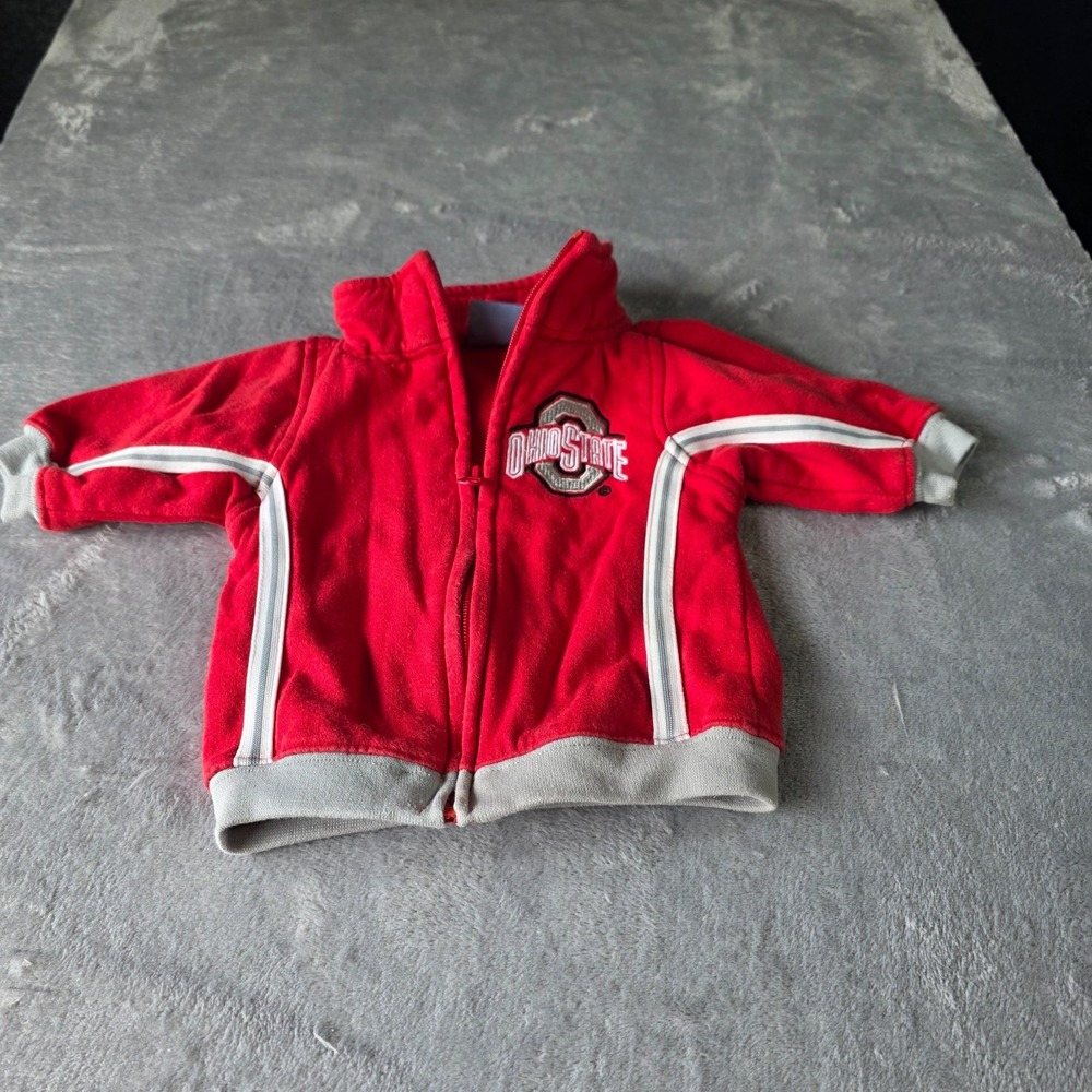 Ohio State Buckeyes‎ Red White Embroidered Zip Up Jacket 0-3 Months-NCAA